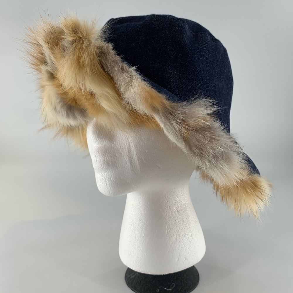 LORD & TAYLOR Real FOX Blue Denim ITALY Bucket HAT
